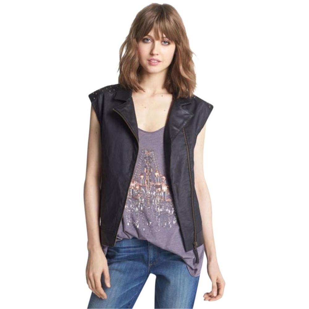 NEW Trouve Studded Black Leather Trim Vest Final Price